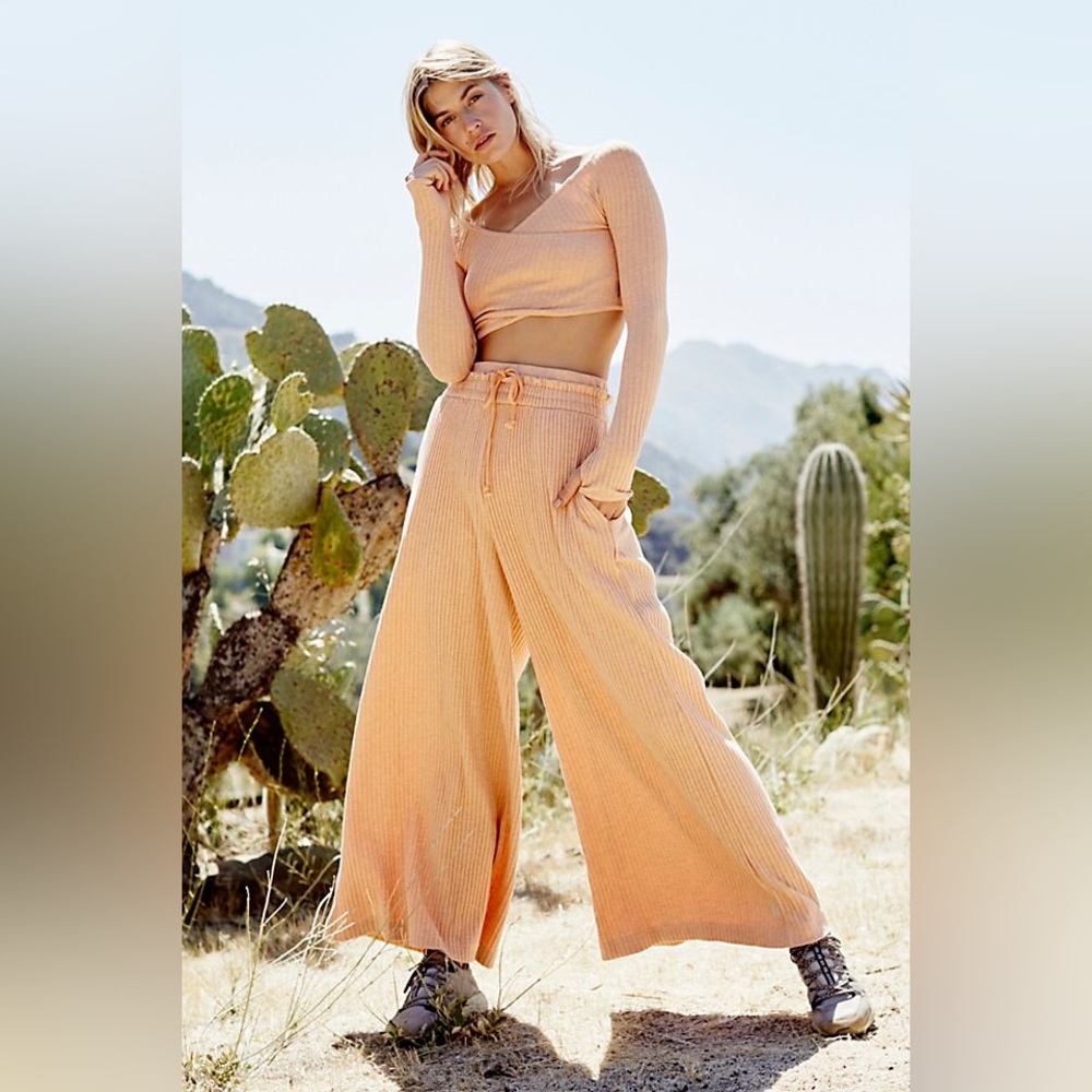 Free People Movement Minnie Set crossover long sleeve and Wide Leg Pants orange